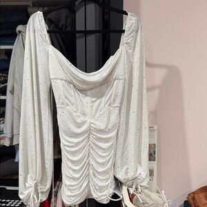 NEW- Lucy in the Sky White Ruched Corsette Mini Dress